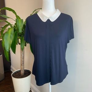 NWT Hobbs London Navy Top with Peter Pan Collar - Size L
